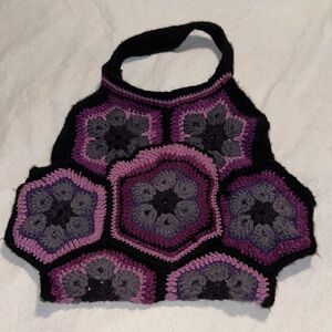 Handcrafted Purple and Black Crochet Hobo Bag